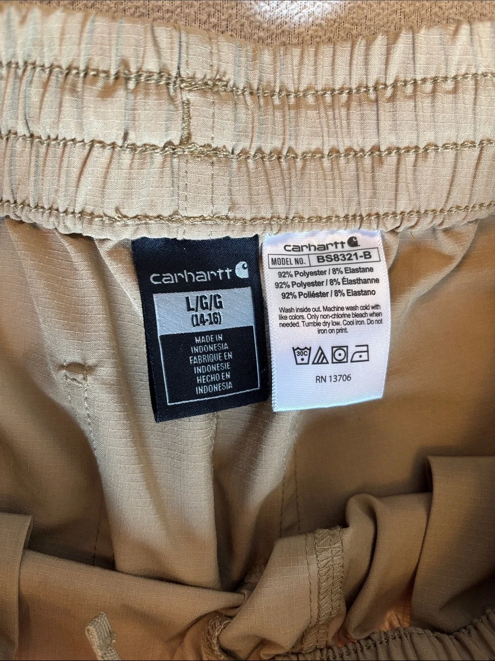 Carhartt G-Force Youth Tan Elastic-Waist Casual Shorts